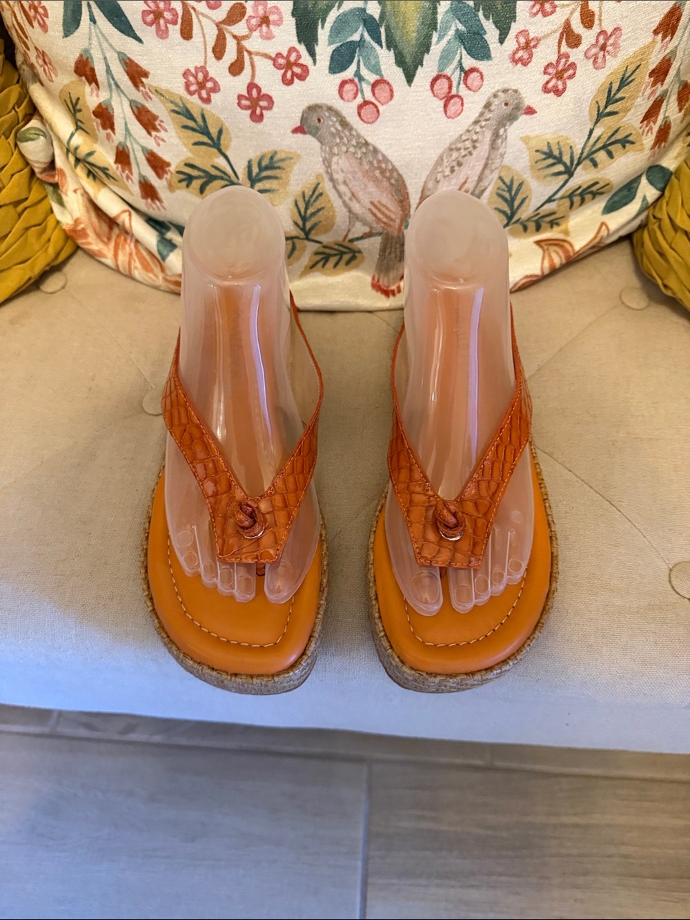 Donald J. Pliner Orange Leather Platform Thong Sandals